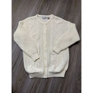 Western Connection Long Sweater Sz L‎ Vintage White Cream Soft Cable Knit